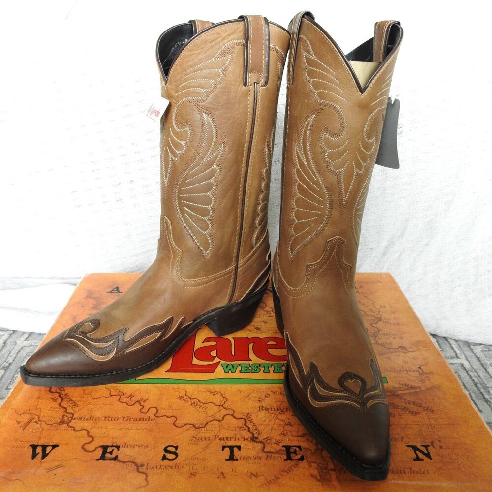 NWT Laredo Authentic Western Boots Mexico Faux Leather Distressed Brown 8.5